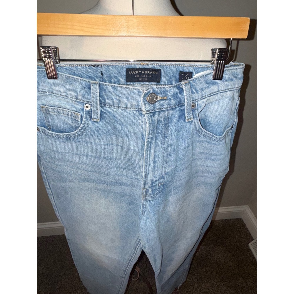 Lucky Brand High Rise Mom Jean Drew Light Wash Distressed Raw Hem Womens Size 27 - Picture 2 of 8